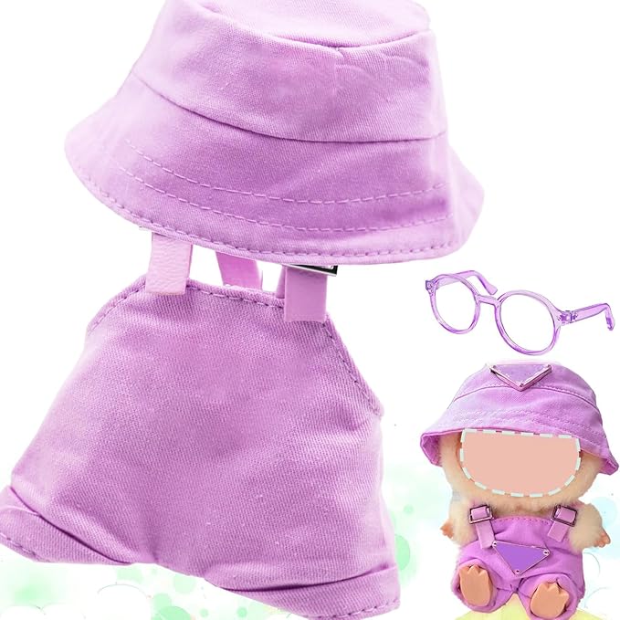 Clothes Set for Doll, 17cm Hat & Overalls Set Dolls Clothes Accessories Suit, Stylish Clothes for Dress up Unique Style (NO Doll) (Purple, 1-Pack)
