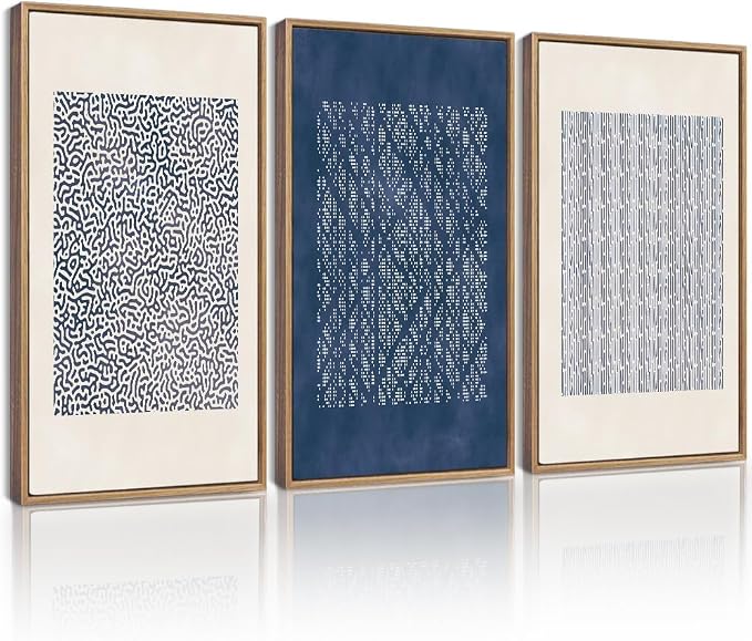 Drsoum Blue Mid-Century Modern Framed Wall Art Large 16x24in Minimalist Abstract Boho Wall Decor Geometric Artwork Kitchen Dining Room Natural Framed