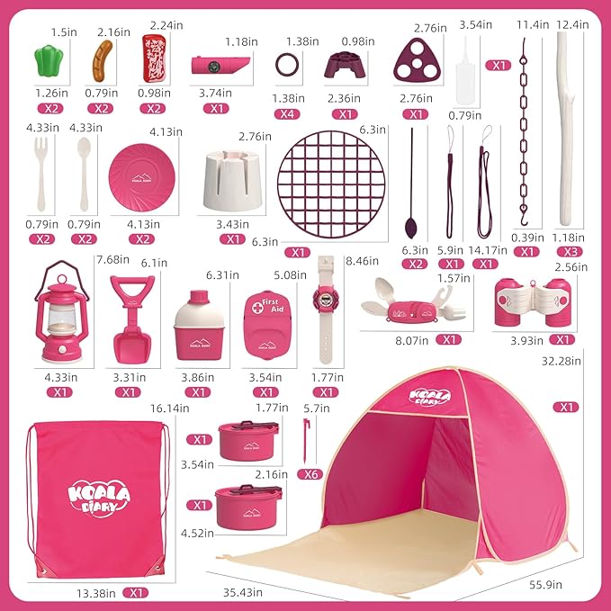Kids Camping Set โ an Outdoor Campfire Toy Set Featuring a Tent, Oil lamp, Stove, and More,Gift Idea for Girls Age 3+ Year Old Birthday Christmas