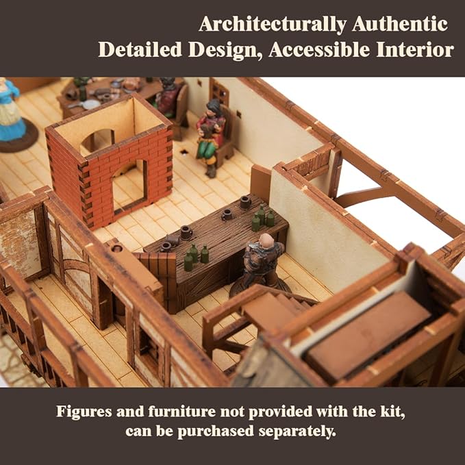Fawlty Manor (Pro Texture) - Bridge Dwelling - Medieval Tavern - Medieval Europe Series - 3D Puzzle - Architectural Model Kit - DIY - 28mm Scale โ 465 Pieces โ Ages 15 Years and Above