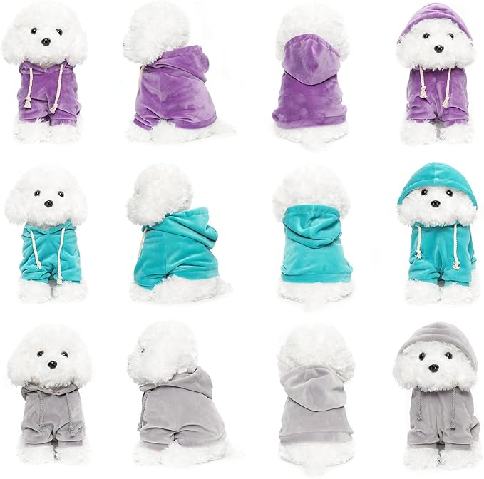 Plush Dog Hoodies, Set of 3 (Purple, Blue, Gray) - Stuffed Animal Puppy Clothing for WEIGEDU 12.6 inches Sitting Dogs