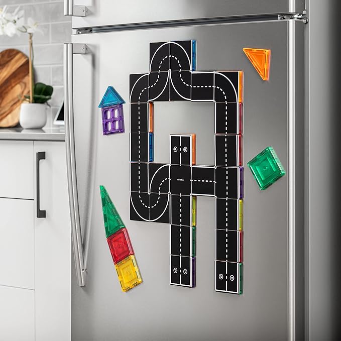 Learn & Grow Magnetic Tiles Road Toppers Set - 40PCs Road Expansion Pack (Tiles not Included), Magnet Car Play Accessories, STEM Building Toy - Construction Toys for Toddlers & Kids Age 3+
