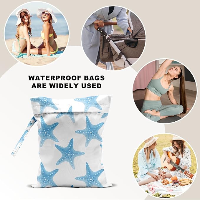 Wet Dry Bag 12x10 Inch, Starfish Wet Bag for Swimsuit Diapers Travel Beach Pool Dirty Yoga Gym Clothes Makeup Bags Beach Wedding Supplies Waterproof Reusable Starfish Gifts for Women Friend