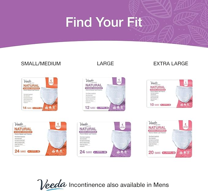 Veeda Natural Adult Incontinence Underwear for Women - Postpartum Underwear for Bladder Leakage Protection - Disposable Underwear with Maximum Absorbency - Large Size - 96 Count