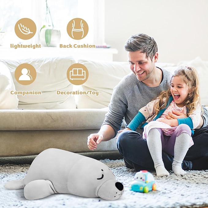 My OLi 18'' Seal Stuffed Animal Pillow Plush Toy Cuddle Pillow Plushies Stuffed Seal Plush Pillow Soft Hugging Pillow Plush Toys Gift for Kids Adults