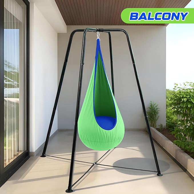 Sensory Swing Stand Frame with Pod Chair and Swings Set Kid Heavy Duty Metal Swing Stands Autism Hammock Chair Stand Tree Saucer Round for Kid Adult Indoor Outdoor Backyard Park(Grass Green)
