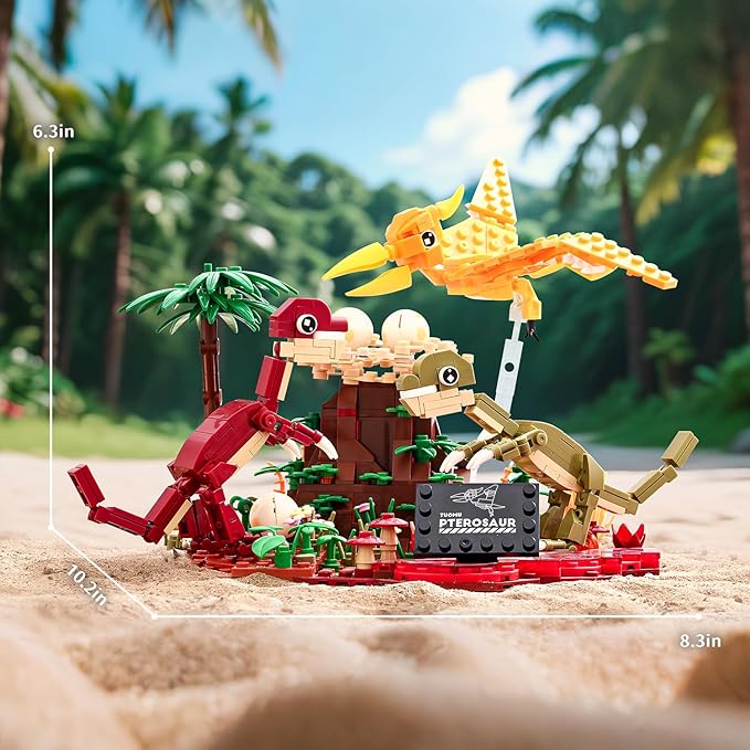 Dinosaur World Building Block Set,Pterosaur Dinosaur Park Sets for Boy 8-12,Pterosaur and Volcano Scene Building Sets,Home or Office Dรฉcor Sets for Boys 8-14(559pcs)