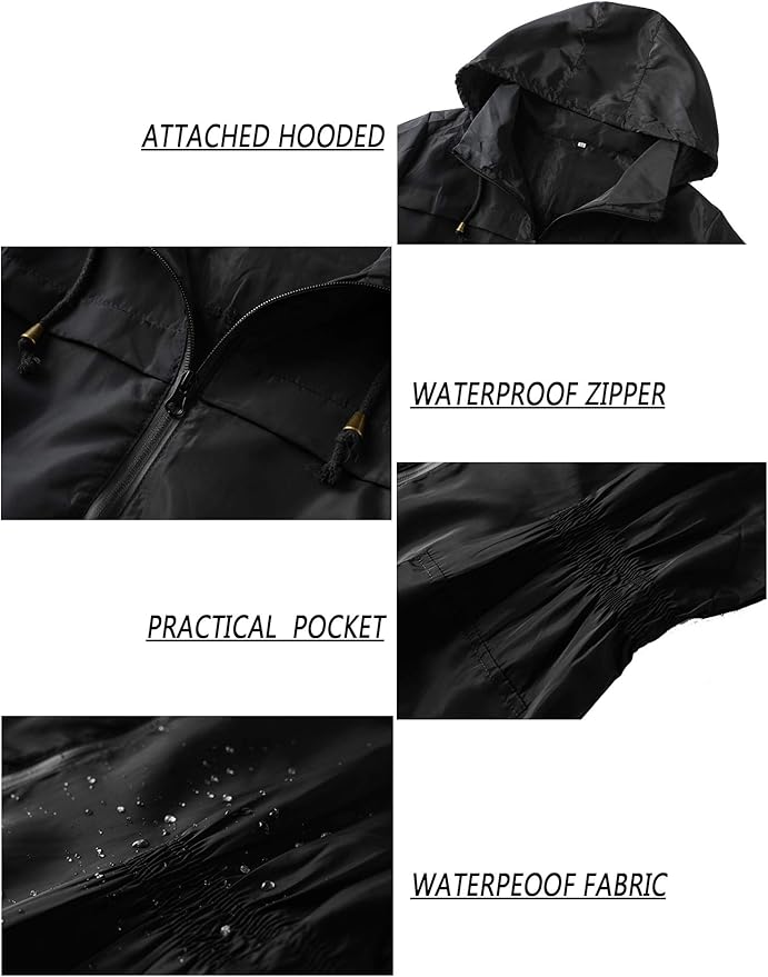 Lomon Women Waterproof Lightweight Rain Jacket Active Outdoor Hooded Raincoat