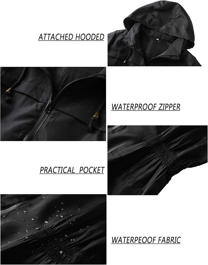 Lomon Women Waterproof Lightweight Rain Jacket Active Outdoor Hooded Raincoat