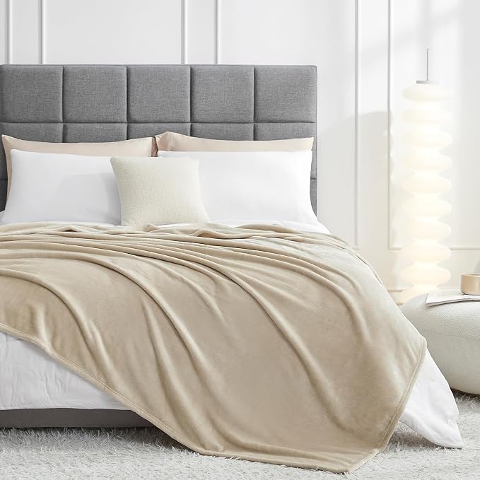Hansleep Throw XL Taupe Fleece Blanket, Soft Flannel Bed Blanket | Fuzzy Cozy Blanket 50x70 Inches, Multi-use for Bed, Sofa, Couch, Travel, Camping, All Season Warm Lightweight Cover