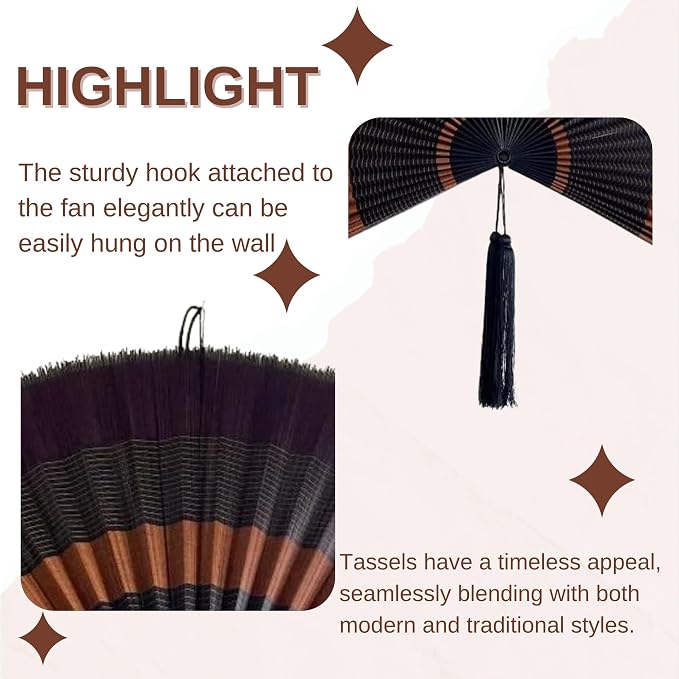 ChumDecor Bamboo Fan Wall Decor, Japanese Wall Fan Decoration, Ebony 40 in | Large Oriental and Asian Style Hanging Decoration for Above the Bed Headboard Dresser or an Empty Living Room Space