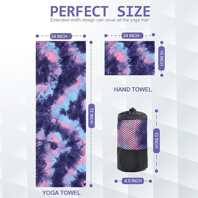 Eunzel 2 Pack Yoga Towel,Hot Yoga Mat Towel with Grip Dots Sweat Absorbent Non-Slip for Hot Yoga, Pilates and Workout 24" x72,The Deep Meditation