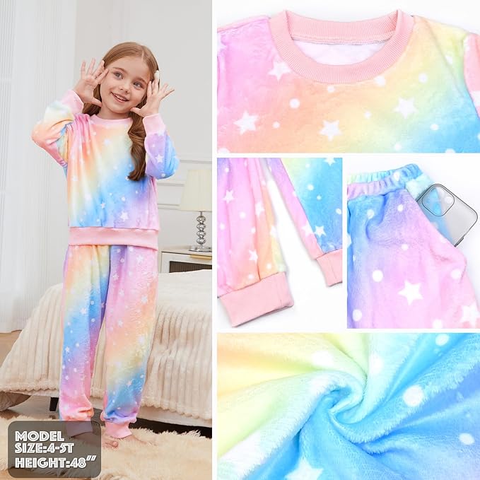QPANCY Matching Doll & Girls Fleece Pjs Set kids Fall Winter Long Sleeve Sleepwear 2 Piece Pajamas