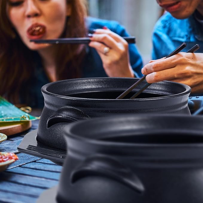 1 Pcs Korean Stone Pot Clay Cooking Pot Set Ceramic Sizzling Hot Bowl Korean Bibimbap Soup Dolsot Bowl with Lids for Ttukbaegi and Koreans Stew (84 oz)