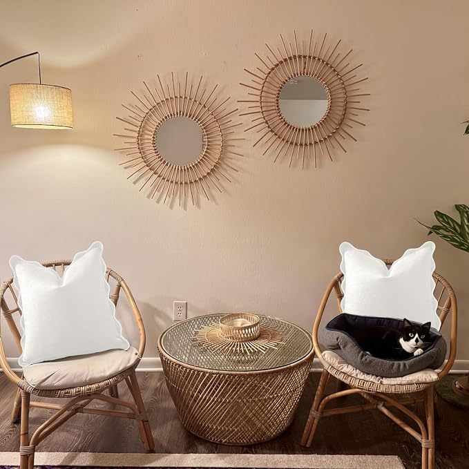 Scalloped Pillow Covers Set of 2 for Living Room | Spring Decorative Sofa Couch Lumbar Pillows | Boho Sytle Decorative Home | Aesthetic Funky Preppy Pillow Cases (Beige & White, 12x20 Inch)