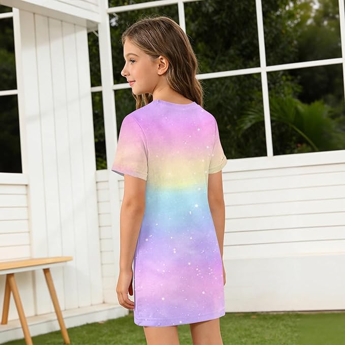 Girl's Anime K-POP Graphic Long Dress T-Shirt - Casual Loose Fit Short Sleeve Top