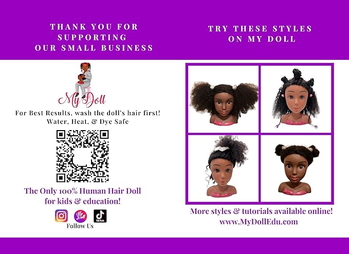 My Doll, 100% Human Hair Styling Head Doll Toy + Stand (Toffee)