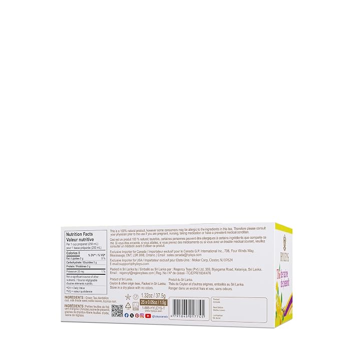 Hyleys Dandelion Root & Green Tea with Milk Thistle and Licorice Root - Herbal Detox Blend - 25 Tea Bags