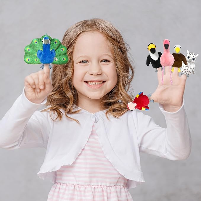 6pcs Birds Finger Puppets Bringing a House,Novelty Animals Toys Puppet for Kids, Storytelling Role-Playing Plush Finger Puppets Gifts for Boys and Girls