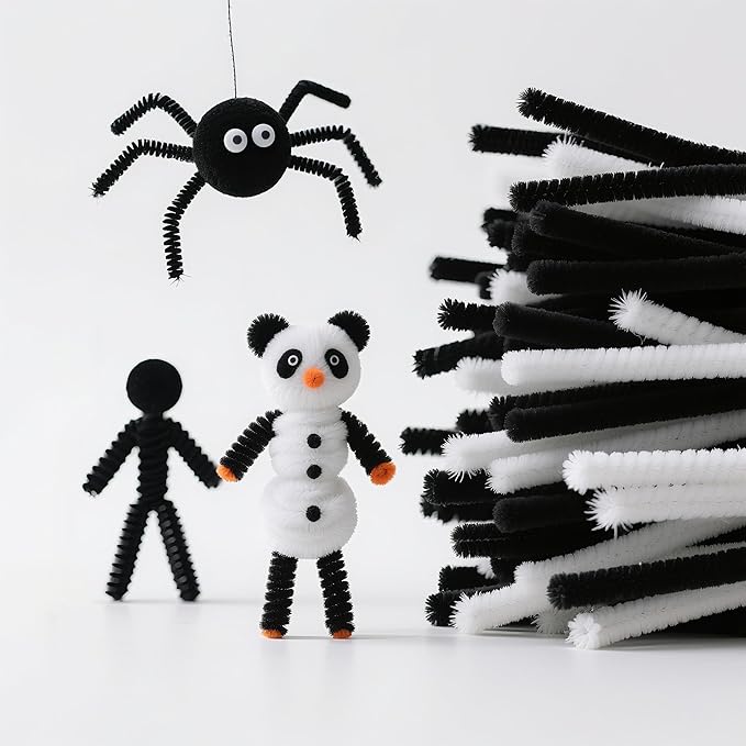 Pipe Cleaners, DIY Flower Bouquet Kit Chenille Stems, Flower Making Kit 400pcs(White and Black) Craft Material, Art and Craft Supplies