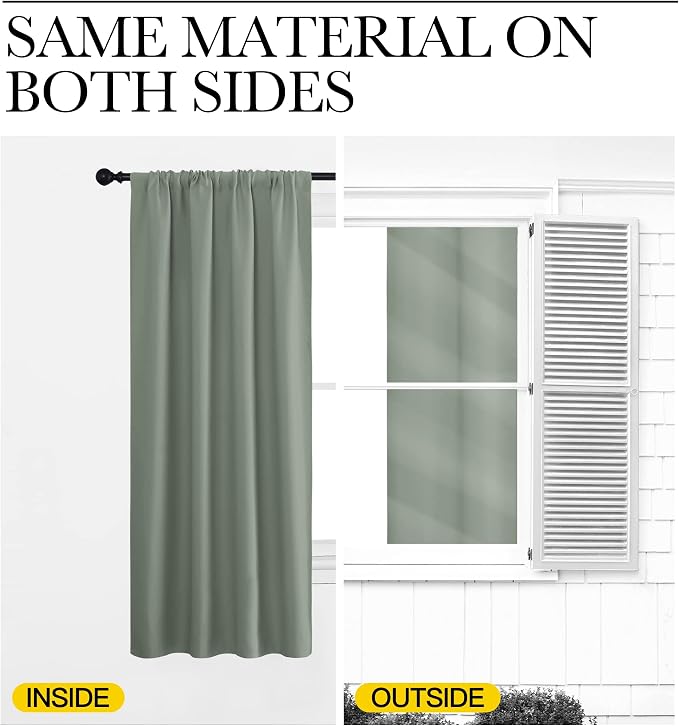 NICETOWN Window Curtains Blackout Drapes - Thermal Insulated Solid Rod Pocket Blackout Curtains/Draperies for Living Room (Sage Green, One Pair, 34 by 30-Inch)