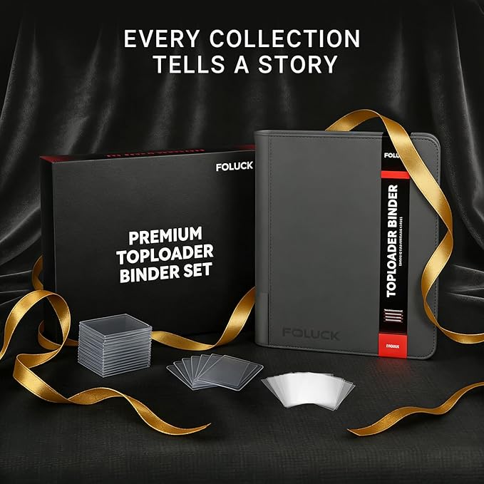 Foluck 9 Pocket Top Loader Binder, Holds 252 Toploaders, 200Pcs Top Loaders & Card Sleeves Included, Side-Loading Trading Card Binder, Premium Collection Album for Pokemon, TCG, MTG, Sports Cards