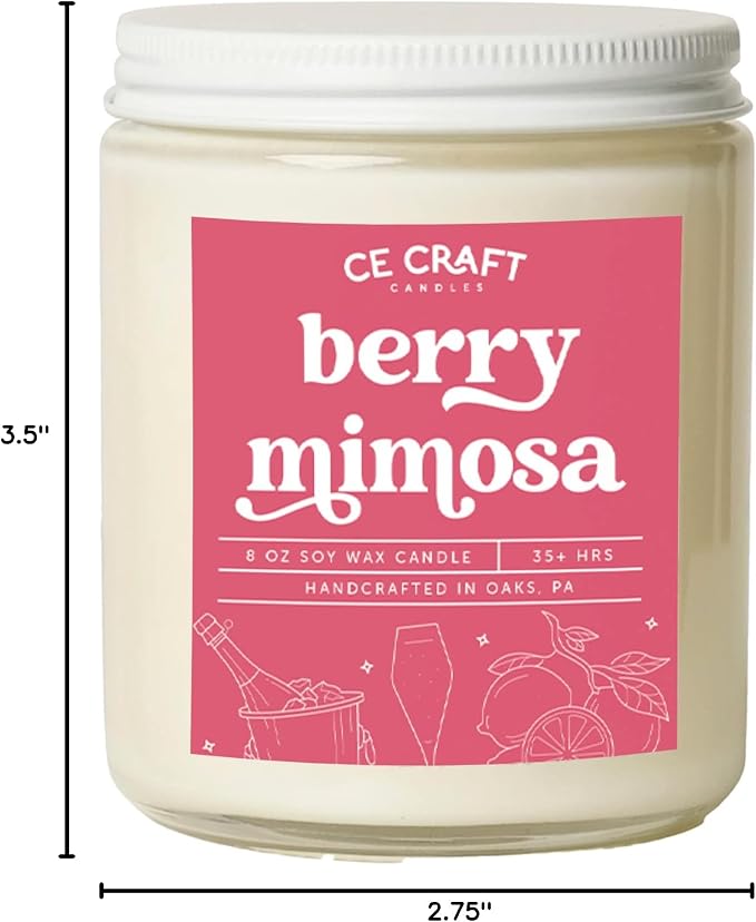 CE Craft Berry Mimosa Scented Candle - Fruity, Fresh Berry Scented Soy Candle, Scented Candles Gifts for Women and Men, Strong Non Toxic Soy Candles, All Natural Aromatherapy Candles