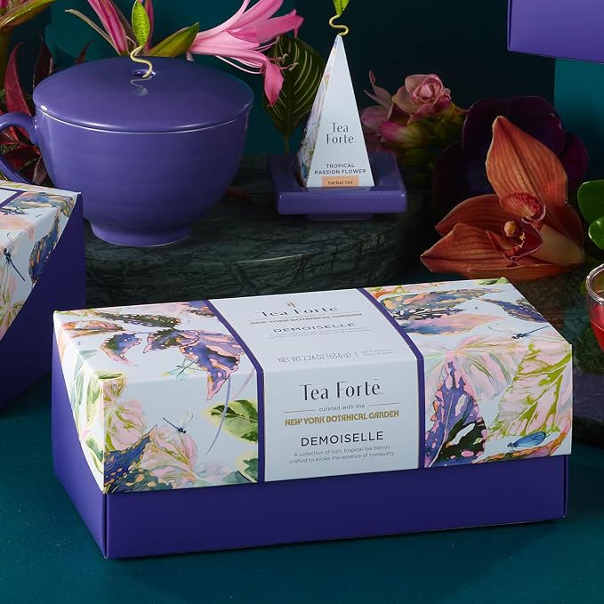 Tea Forte Premium Presentation Box Gift Set Sampler, 20 Count, Assorted Blends Individually Wrapped Handcrafted Pyramid Infuser Bags, Demoiselle Tea