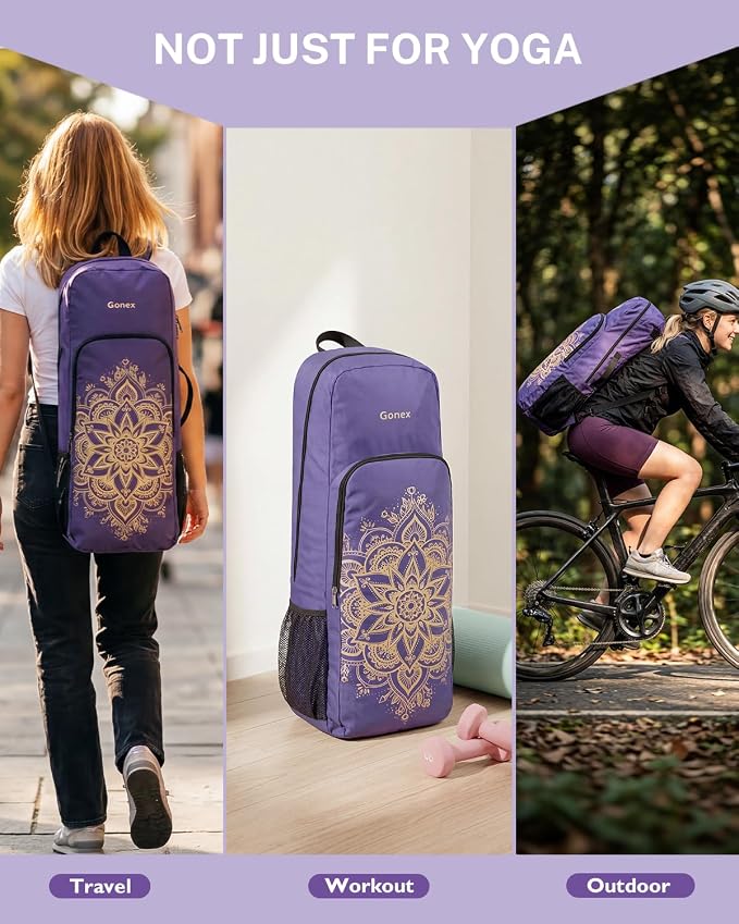 Gonex Yoga Mat Bag, 2 Carry Ways Yoga Backpack with Wet Compartment Metal Zippers for Women Men, Large Capacity Yoga Mat Carrier for Yoga, Gym, Travel