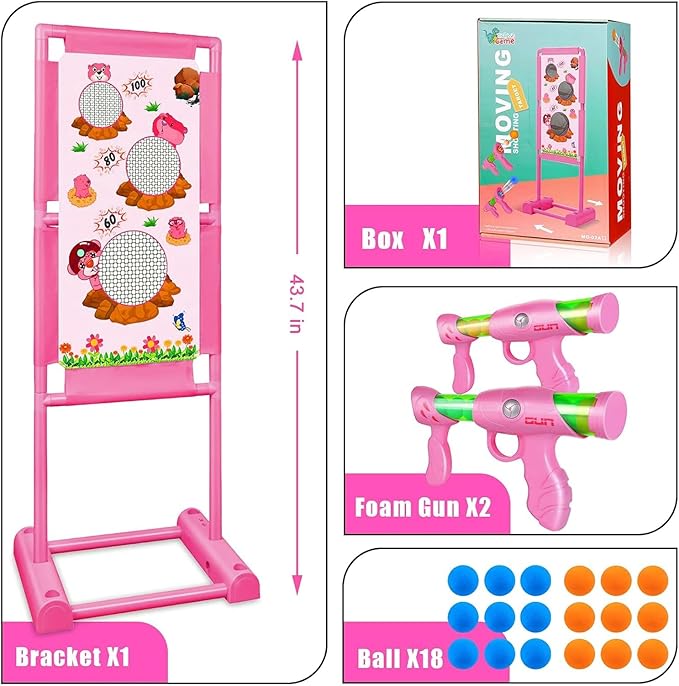 Upgraded Moving Shooting Game Toy for Boy Girl Age of 5 6 7 8 9 10 11 12 Years Old Includes Shooting Target & 2 Blaster Guns & 18 Foam Balls - Ideal Christmas Birthday Gift for Kids