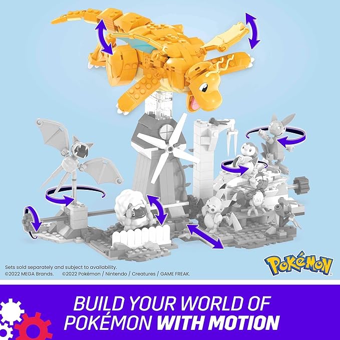 MEGA Pokemon Action Figure Building Toys for Kids, Dragonite with 388 Pieces and Wing Flapping Motion, Age 9+ Years Old Gift Idea