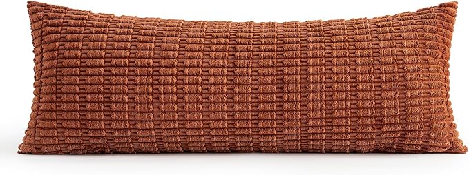 MIULEE Fall Lumbar Corduroy Throw Pillow Cover for Bed 14x36 Dark Rust | Terracotta Soft Long Decorative Cushion Cover Boho Farmhouse Accent Pillowcase Sofa Couch Livingroom Autumn Home Decor