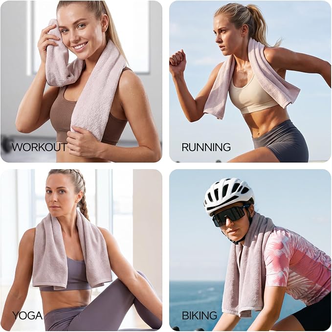 REDKISS 2 Pack Cotton Workout Towels, 43" x 16" Super Absorbent Soft Gym Towels for Men & Women, Large Sweat Sports Towel for Yoga Running Swimming Travel Camping - Pink