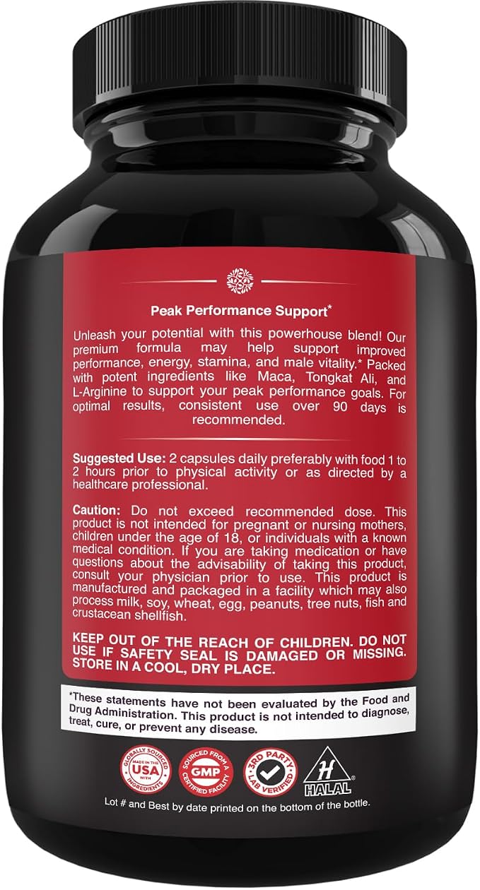 Extra Strength Testosterone Booster for Men - Herbal Testosterone Supplement for Men with Horny Goat Weed Maca Root Tongkat Ali and Saw Palmetto Extract for Muscle Enlargement Stamina & Strength 120Ct