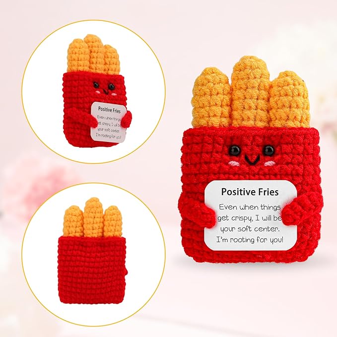 Hoedia Emotional Positive Fries Crochet Gifts: Birthday Gifts for Friend Women Sister Coworkers College Students - Cheer Up Cute Funny Knitted Fries Christmas Stocking Stuffers