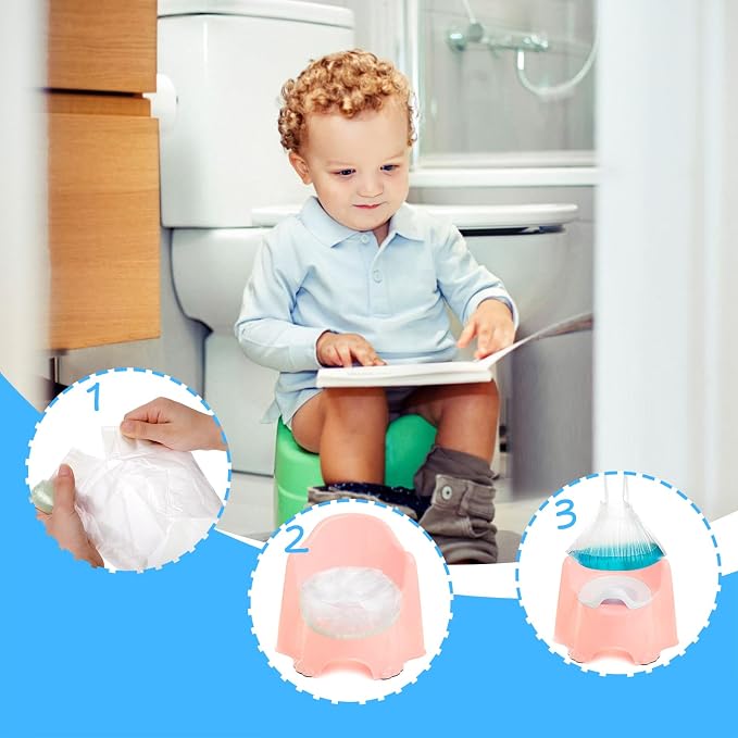 Tebery 100 Pack Portable Potty Chair Liners with Drawstring, Potty Bags Liners Disposable for Baby Toilet Potty Training Seat