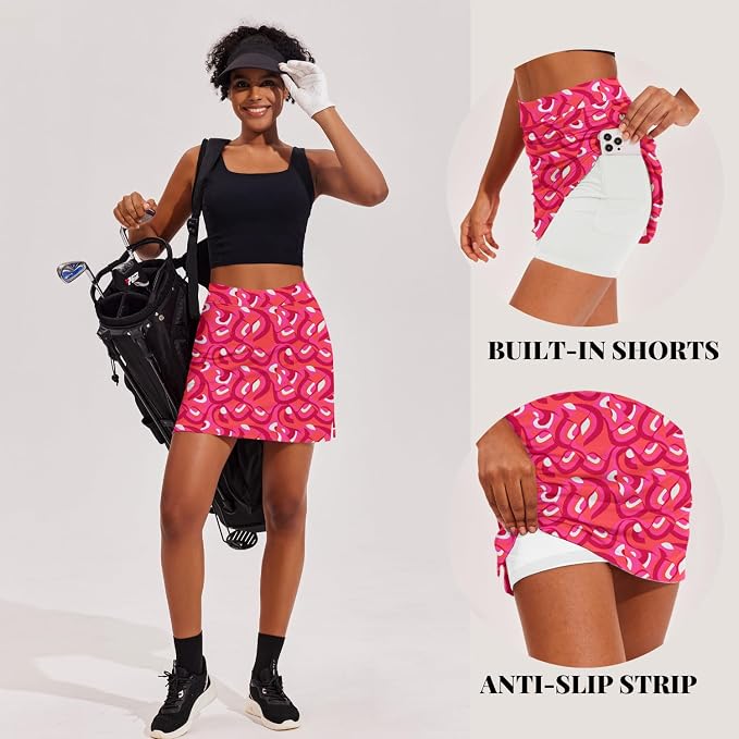 Ekouaer 16" Skorts for Women with Pockets Golf Pickleball Tennis Skirt | Silicone Grippers,2 Inner Pockets,Wide Waist,Side Slit Hem,Breathable,Soft,Lightweight