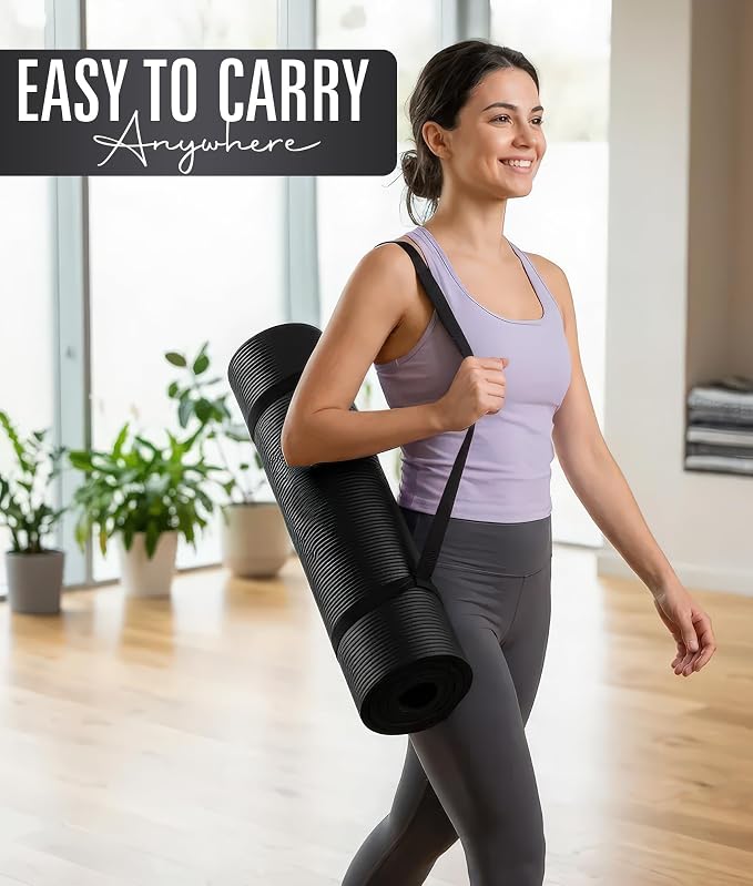 ROMIX Yoga Mat Thick 2/5 Inch (10mm), 72"L x 24"W Non-Slip Workout Mat, Large Yoga Mats for Women Men With Carry Bag and Strap, Exercise Mats for Home Workout Meditation Training Equipment