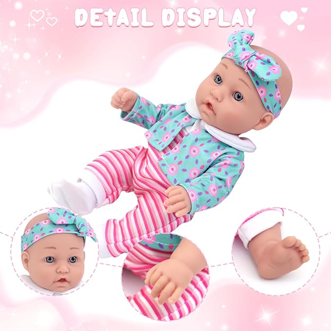 UNICORN ELEMENT 12 Inch Baby Doll and Clothes and Accessories,inches 12 inch New Born Vinyl Baby Dolls, 2 Sets of Doll Clothes, Diapers, Feeding Bottle, Pacifier, Toddlers 3+ Years