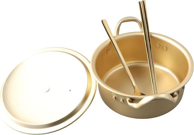Leadigol Ramen Pot, Korean Ramen Cooking Pot With Lid Spoon and Chopsticks, Fast Heating For Kitchen Cookware (Double handle)
