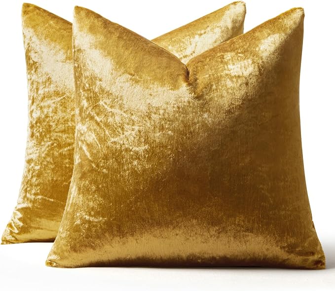 MIULEE Velvet Throw Pillow Covers 20x20 Inch Pack of 2 Golden | Soft Solid Decorative Pillow Covers, Modern Luxury Home Decor, for Couch Chair Sofa Bedroom Livingroom