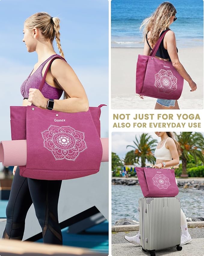 Gonex Yoga Mat Bag, Yoga Gym Bag Tote Bag with Multi Pockets For Women Men, Canvas Yoga Mat Carrier Take in Out Mat Easily For Pilates Travel Workout Office