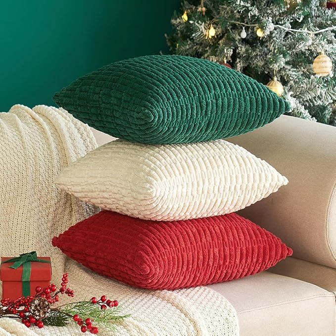 MIULEE Corduroy Decorative Throw Pillow Covers 20x20 Red Pack of 2 | Soft Boho Striped Pillow Covers Modern Farmhouse Home Decor For Sofa Living Room Couch Bed