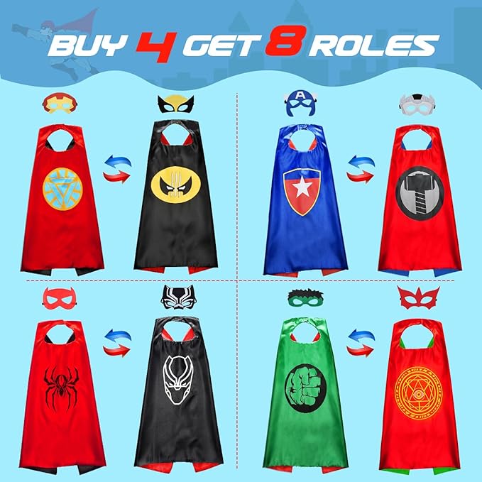 Roko Toys for 3-10 Year Old Boys, Superhero Capes for Kids Dress up Costumes Party Supplies Present Chistmas Gifts Stocking