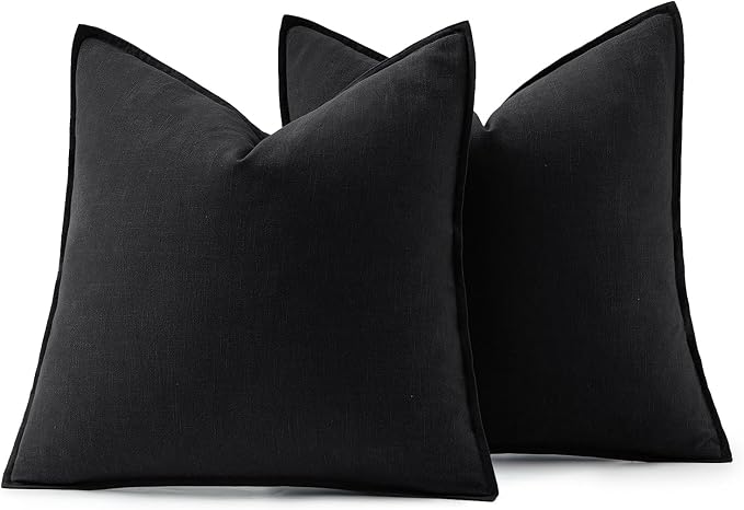 MIULEE Decorative Linen Pillow Covers 20x20 Inch Black | Boho Farmhouse Neutral Couch Throw Pillows for Bed, Pack of 2 Accent Modern Pillowcases, Sofa Livingroom Home Decor