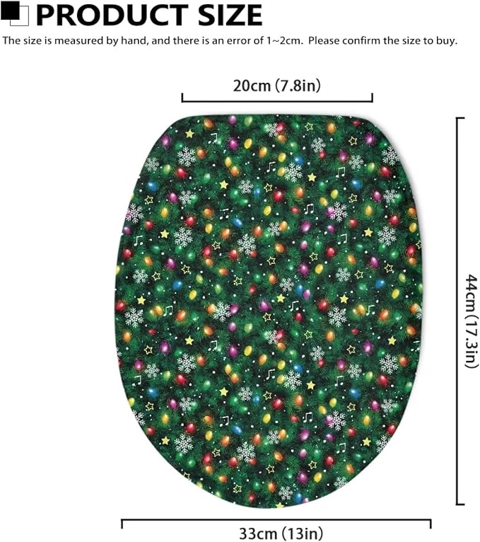 Toilet Seat Cover, Machine Washable Reusable Toilet Seat Cover, Fits Most Round, Elongated and Oval Toilet Lid Cover-Christmas Tree