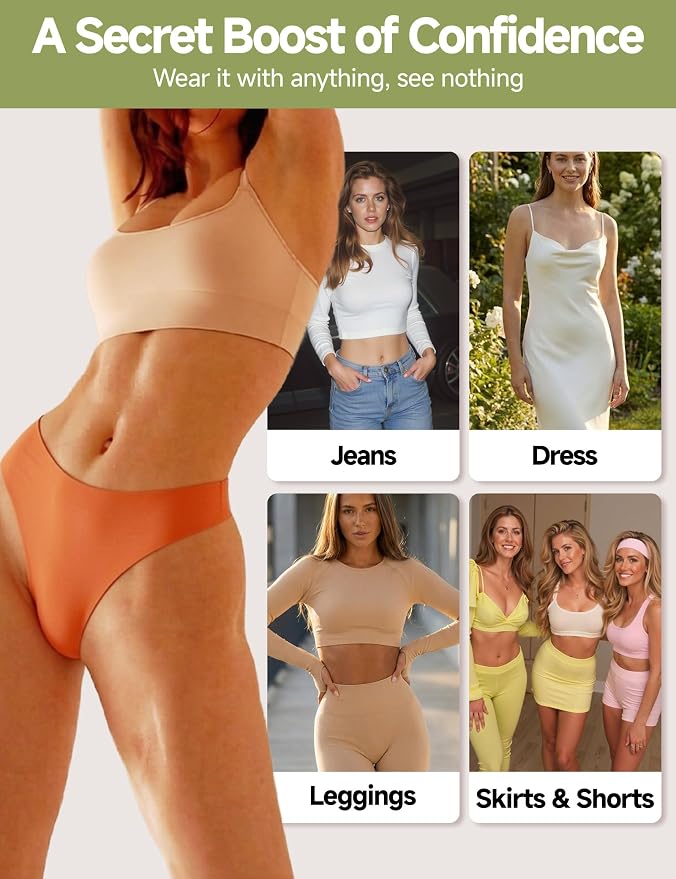 Seamless Thongs for Women No Show G-String Thong Breathable Cotton Panty Liners Underwear for Yoga Workout Gym
