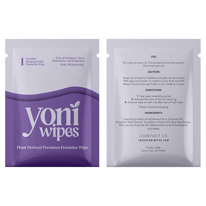30 Count Biodegradable & Flushable Feminine Wipes, pH-Balanced, Aloe Vera & Vitamin E, Individually Wrapped for Travel and On-the-Go Use
