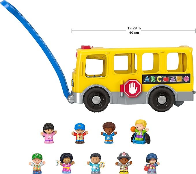 Fisher-Price Little People Toddler Toy Big Yellow School Bus & 9 Community Heroes Figures for Kids Ages 1+ Years, Multilanguage Version