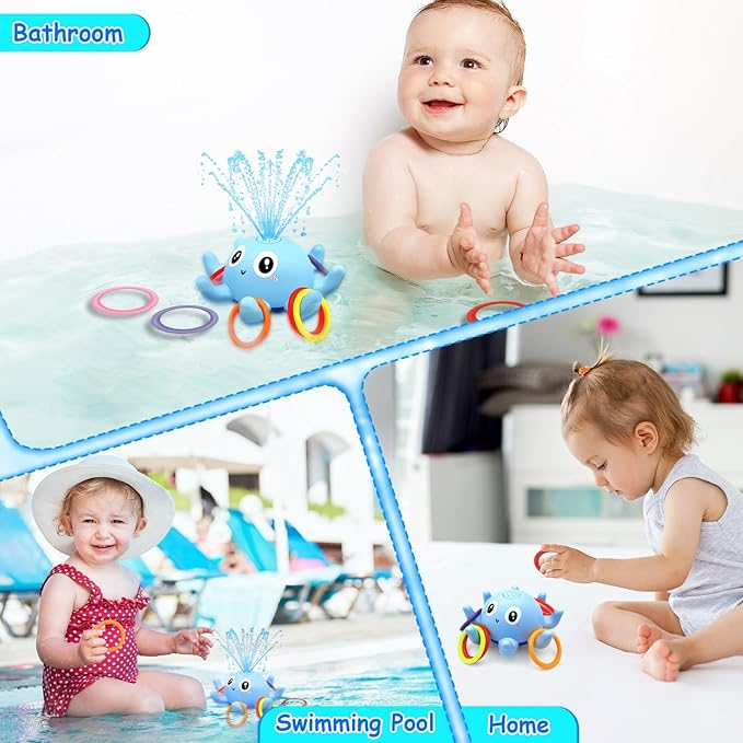 Baby Octopus Bath Toy, Light Up Sprinkler with 8 Sensory Rings, Bathtub Fountain Spray Toy for Kids – Pool Toys for Toddlers